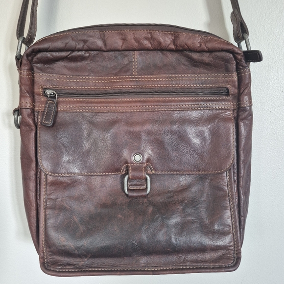Leather Unisex Large Bag Crossbody Vintage - Picture 4 of 10